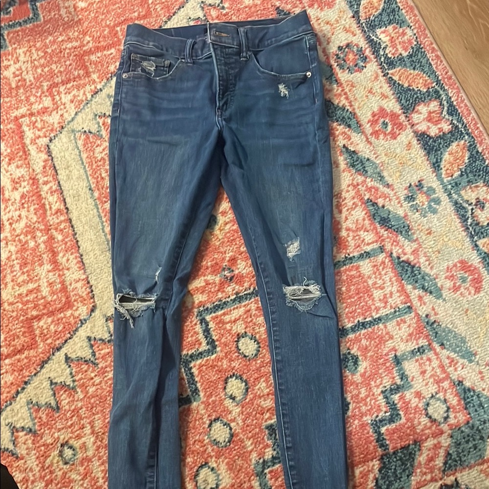 Express Dark Blue Distressed Skinny Jeans